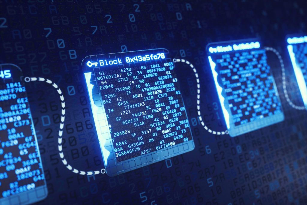 representación 3d de cadenas de bloque cifrados en blockchain