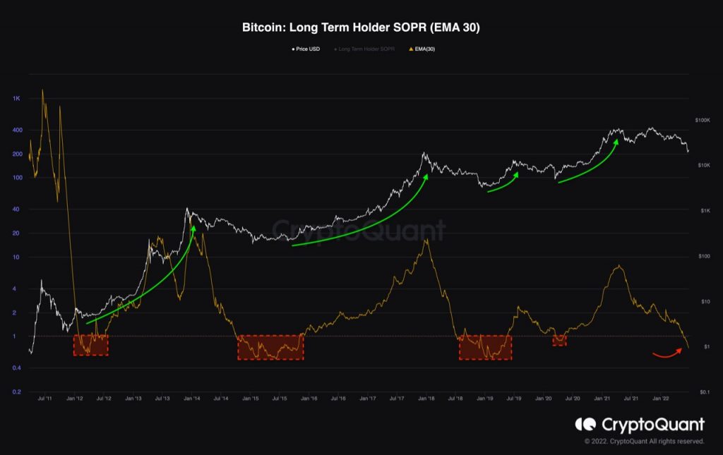 Grafico de capitulación de bitcoin junio 2022 por cryptoquant