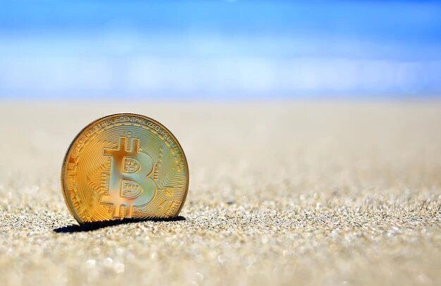 bitcoin descansando en la playa